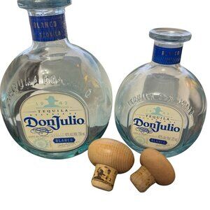 Empty Tequila Don Julio BLANCO Pair Bottles 750 ml & 375 ml BLUE Glass Stoppers